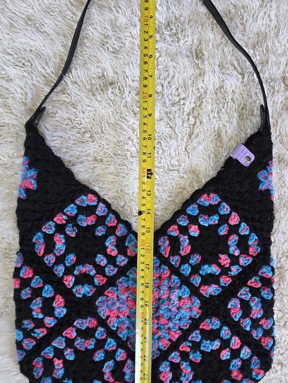 NWT Handmade Pink Blue and Black Crochet "Granny Tote Shoulder Bag" - Picture 6 of 8